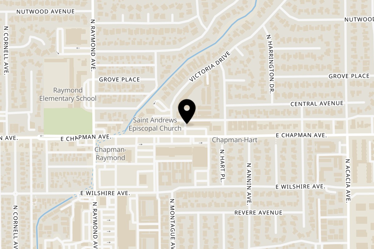 Map showing the location of Curry Hut Fullerton on 1317 E Chapman Ave in Fullerton