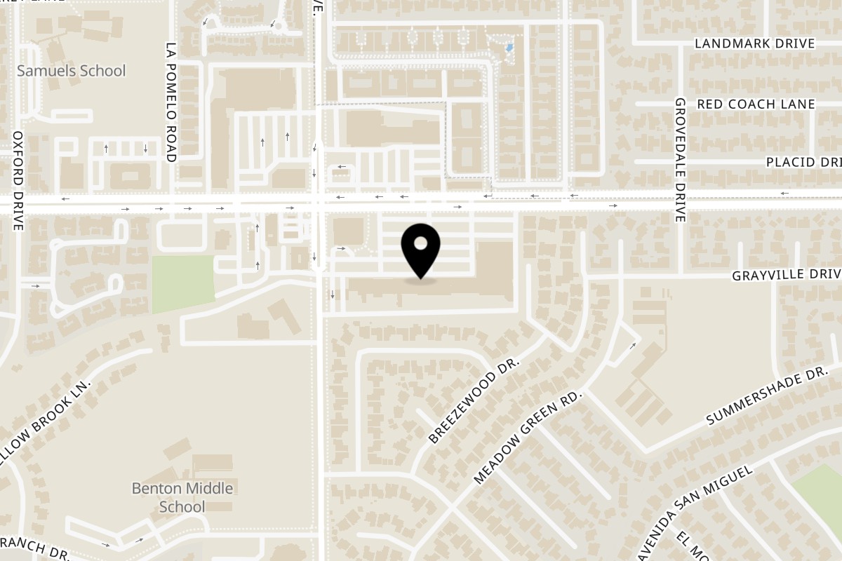 Map showing the location of Curry Hut La Mirada on 15850 Imperial Hwy. in La Mirada