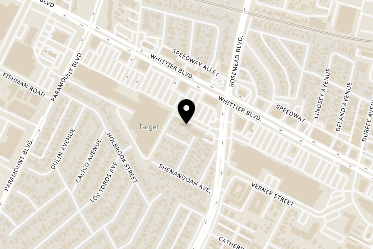 Map showing the location of Curry Hut Pico Rivera on 8838 Whittier Blvd in Pico Rivera